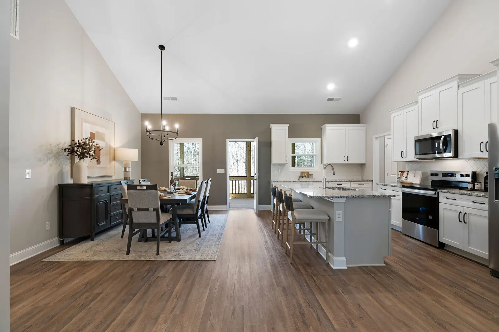 The Etowah &mdash; Kitchen & Dining View from Living Room &middot; Lake Arrowhead, Waleska, GA