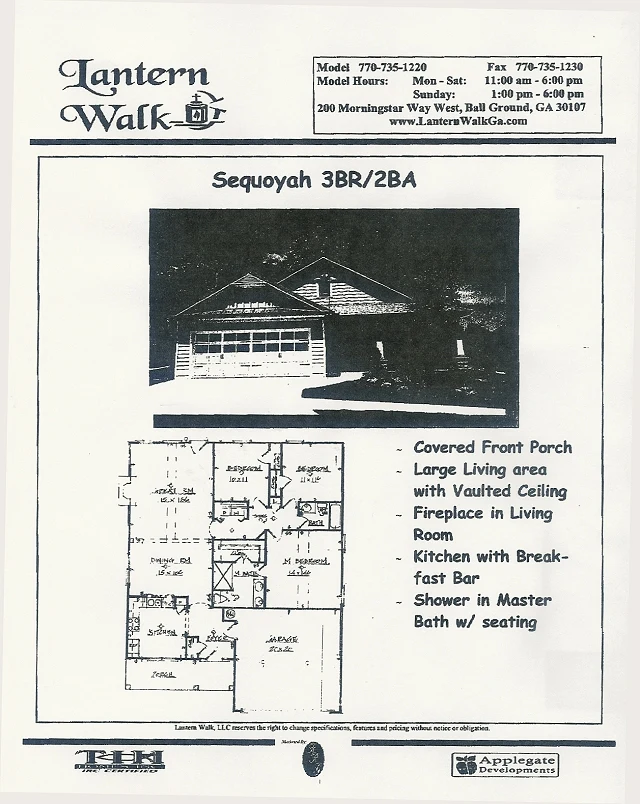 The Sequoyah original plan sheet &mdash; elevation, floor plan diagram, and feature list