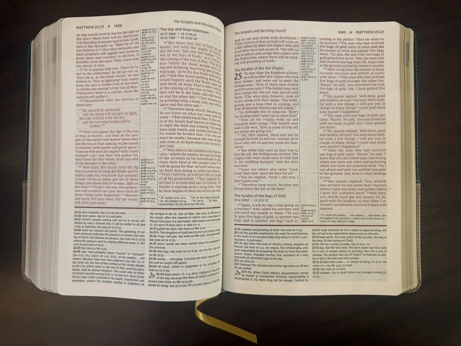 The TIH Bible opened to Matthew 25 &mdash; the foundation scripture of TIH Homes