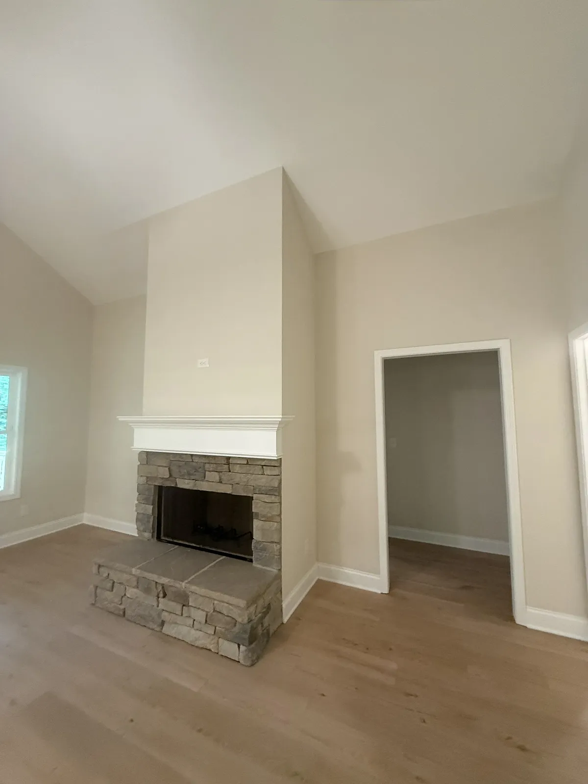 100 Diane Court &mdash; living room with stone fireplace