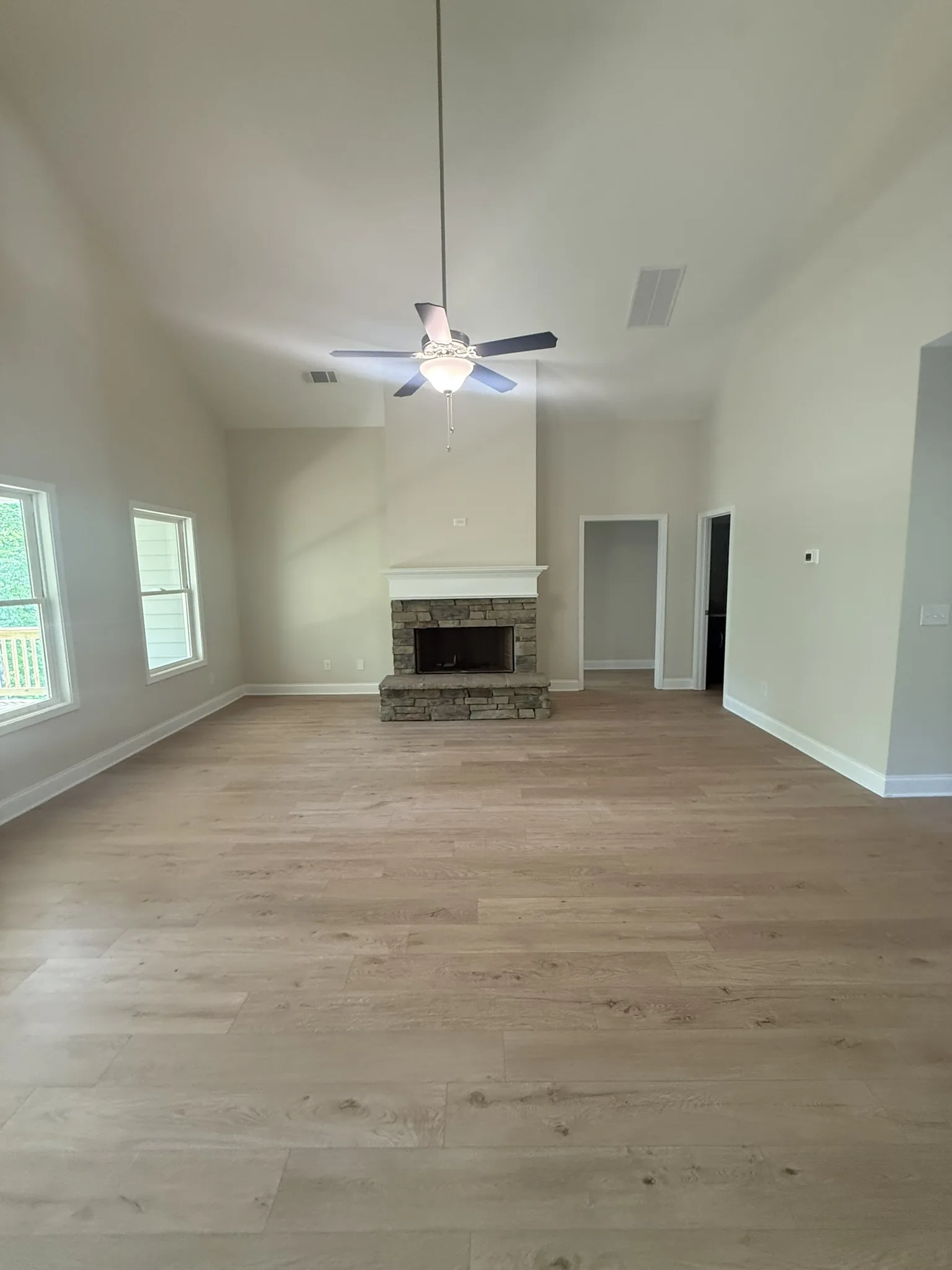 100 Diane Court &mdash; great room with vaulted ceiling and fireplace, Lake Arrowhead, Waleska, GA